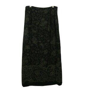 Jones New York Maxi Long Wrap Skirt Sz 10 Black Beige Paisley Print Side Zipper